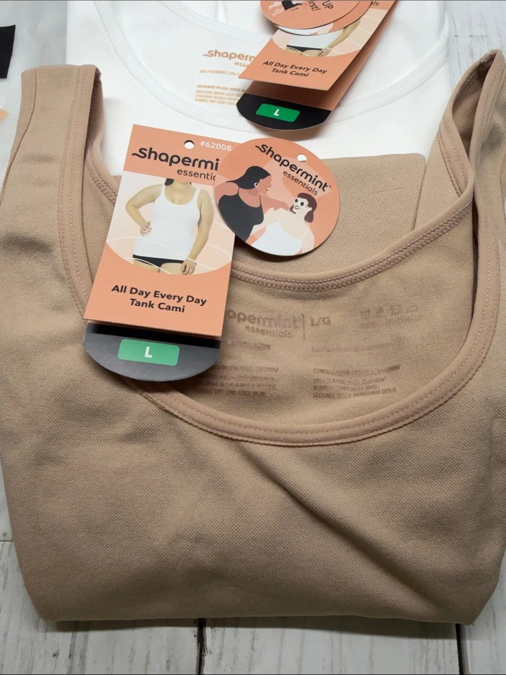 Shapermint Woman’s Tank Tops — 2 pak White & Beige Large New